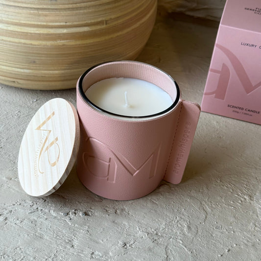 Candle Cam Bardak Deri Detaylı Mum Gül Kokulu KOD:1517