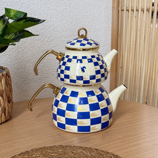 Pashally Emaye Çaydanlık Dama Model Mavi KOD:0267