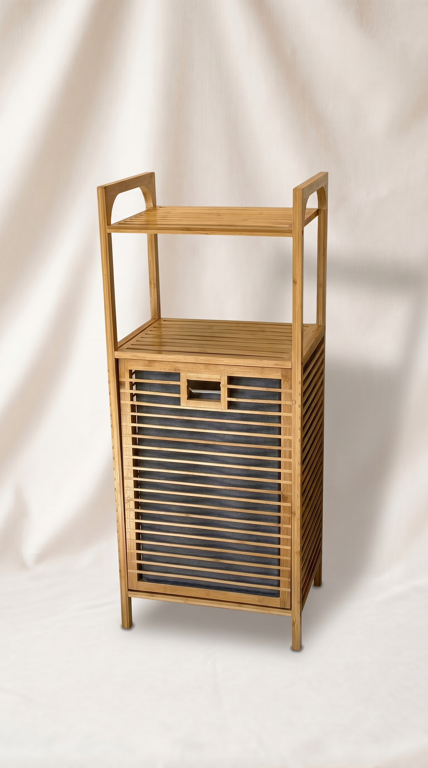 2 Adet Eva Medusa Bambu Kirli Çamaşır Sepeti 2 Katlı Raf Banyo Dolabı 95x40x30 cm