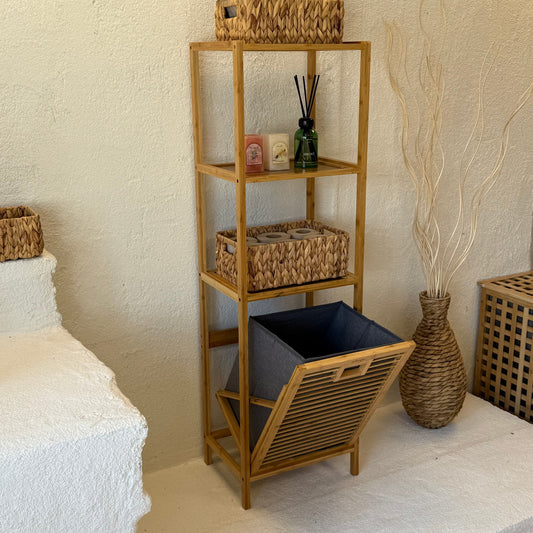 Lina Bambu 3 Katlı Kirli Çamaşır Banyo Dolabı 130x37x33 cm