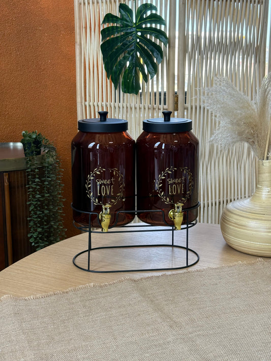 Milano Metal Standlı Cam Çift Sebil Seti Amber 4+4 Litre KOD:11326