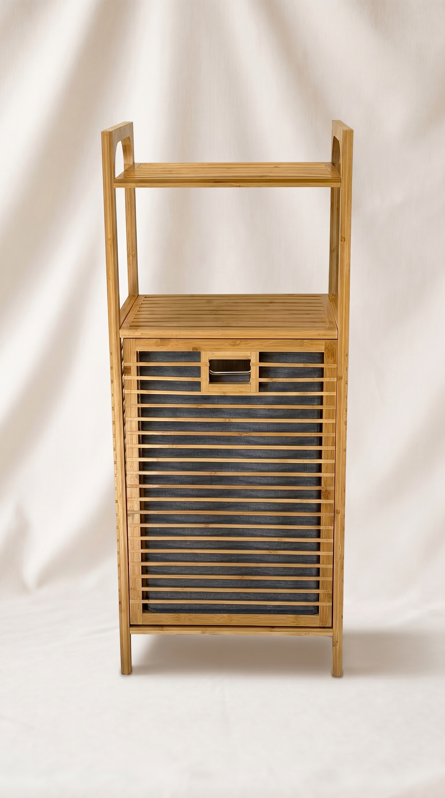 Eva  Medusa Bambu Kirli Çamaşır Sepeti 2 Katlı Raf Banyo Dolabı 95x40x30 cm