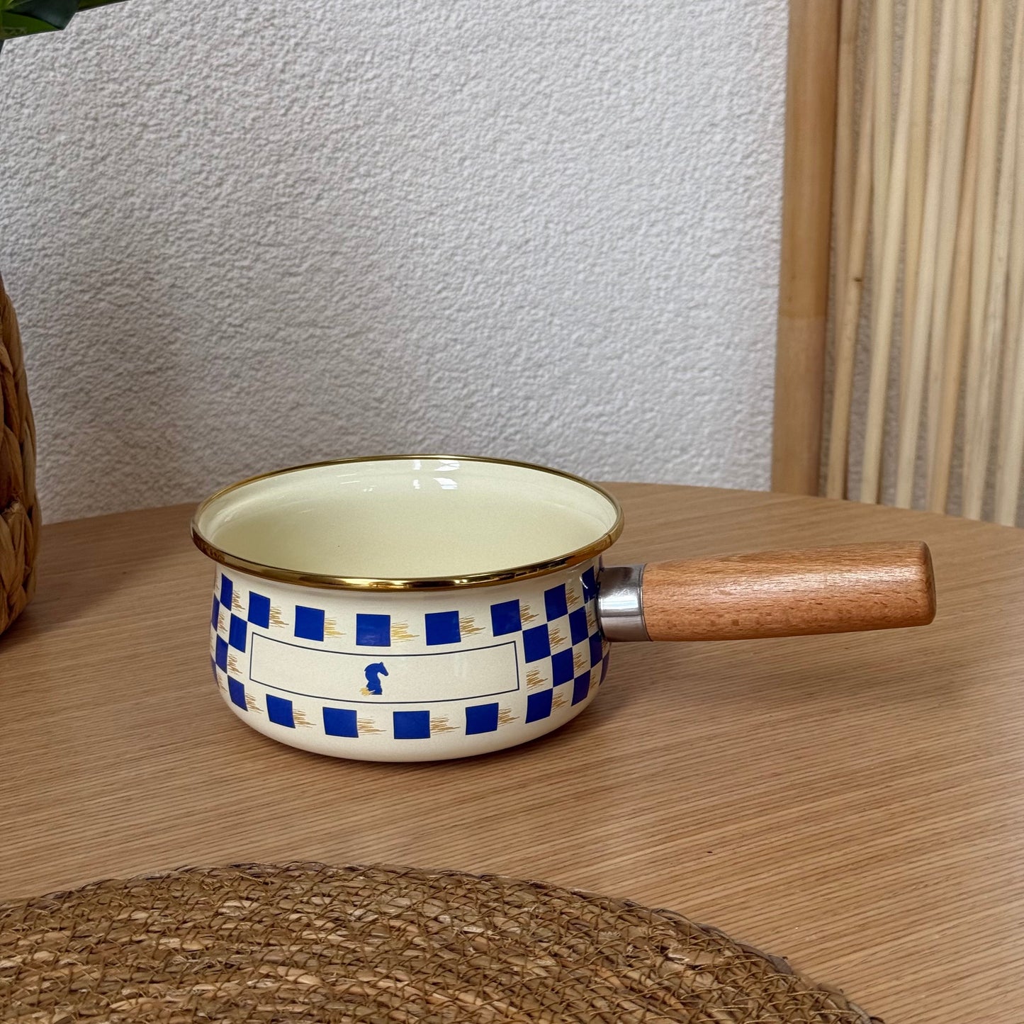 Pashally Ahşap Tutmalı Emaye Sos Tava 14 cm Mavi KOD:0564