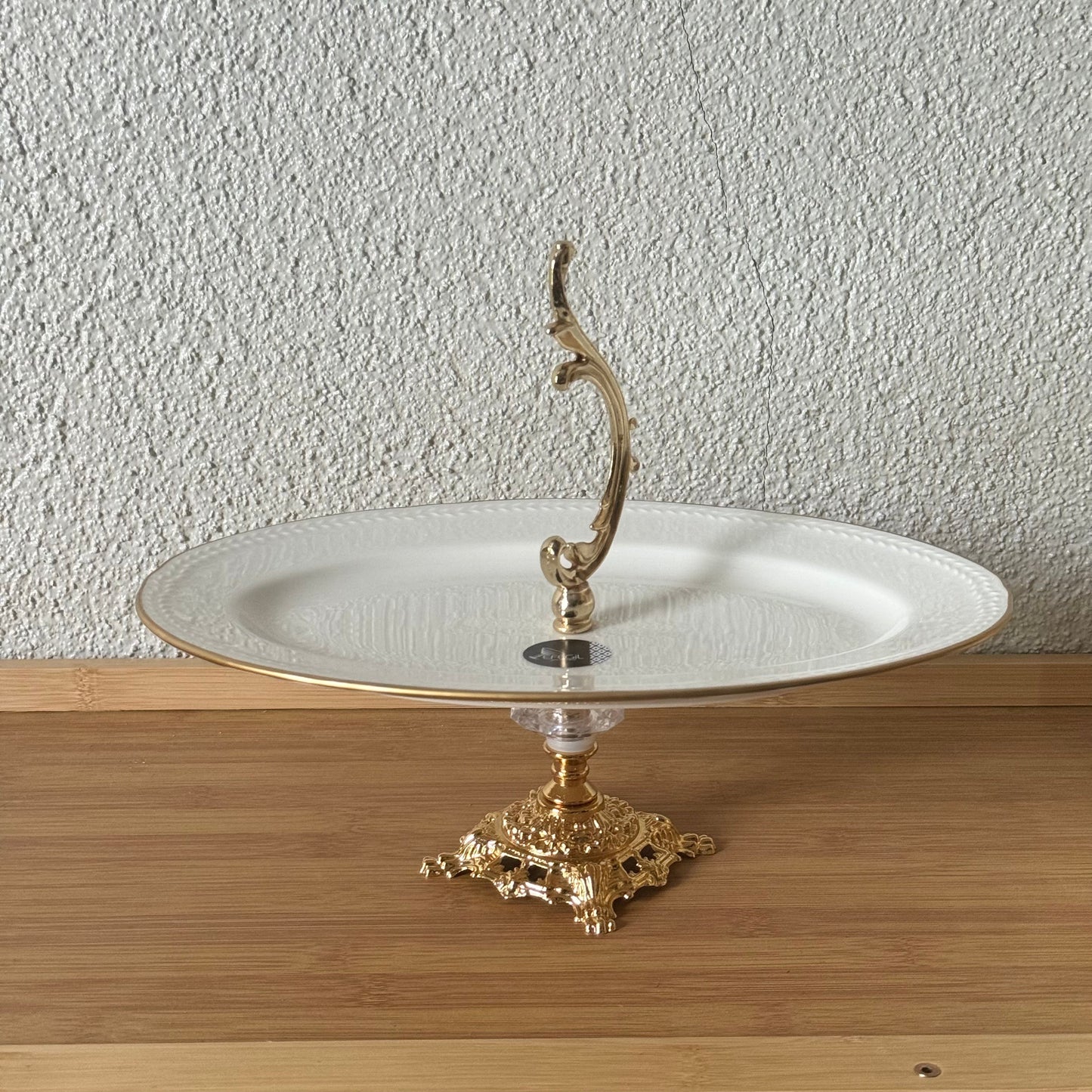 Firuze Gold Yaldızlı Porselen Oval Kayık Sunumluk Ayaklı Kod:3801 30x22 cm