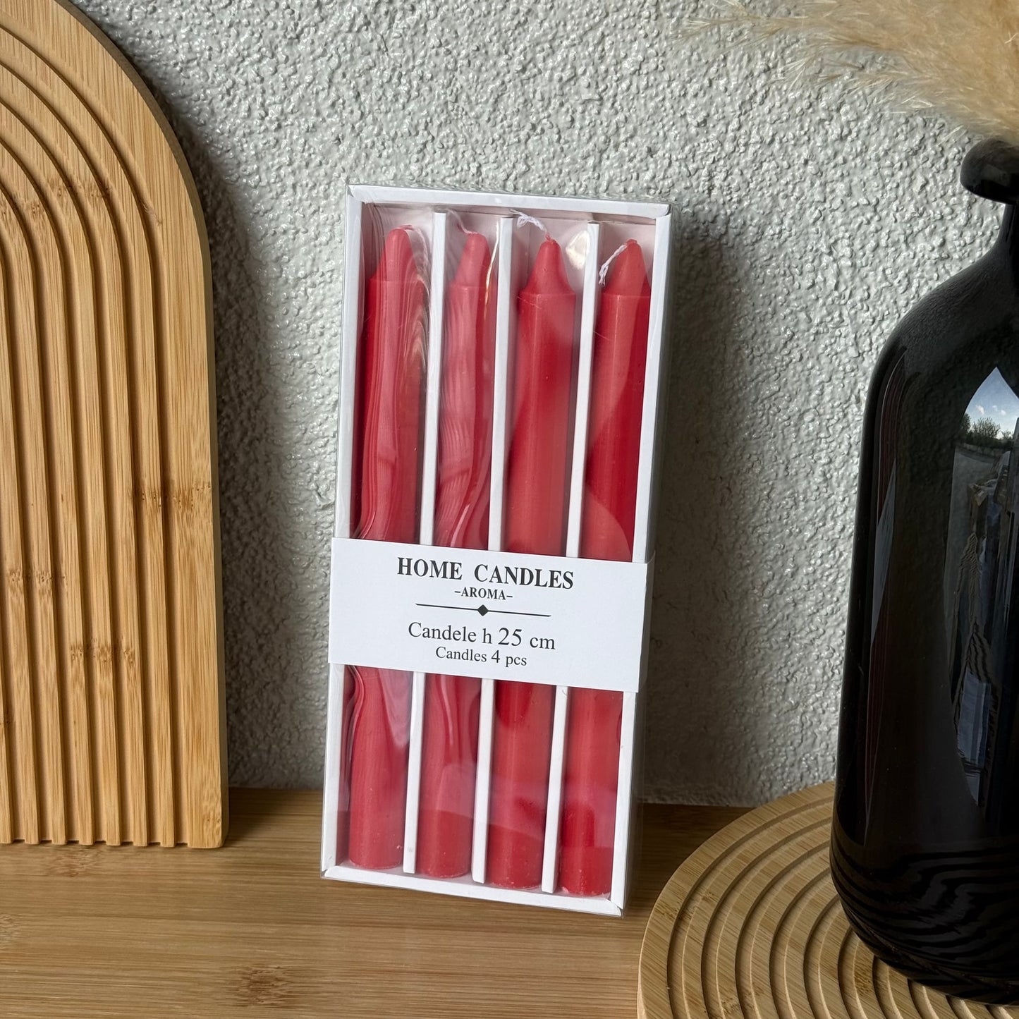 Home Candle 4 Lü Uzun Şamdan Mum Seti Kırmızı